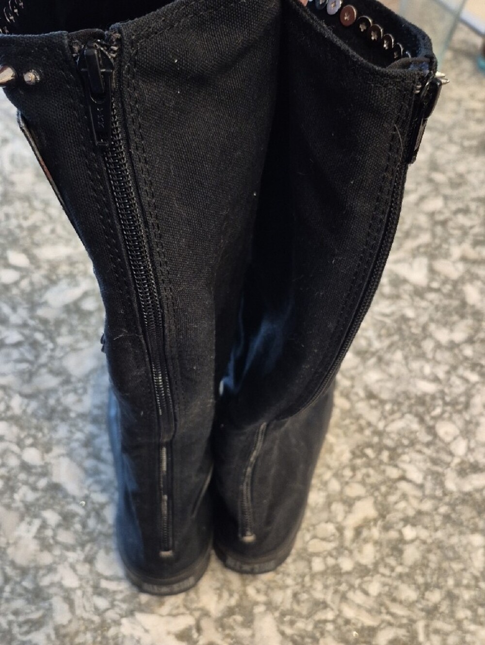 Converse All Stars Black Knee-High Lace-Up Canvas Boots with Pink Patch & Skull - Picture 9 of 13